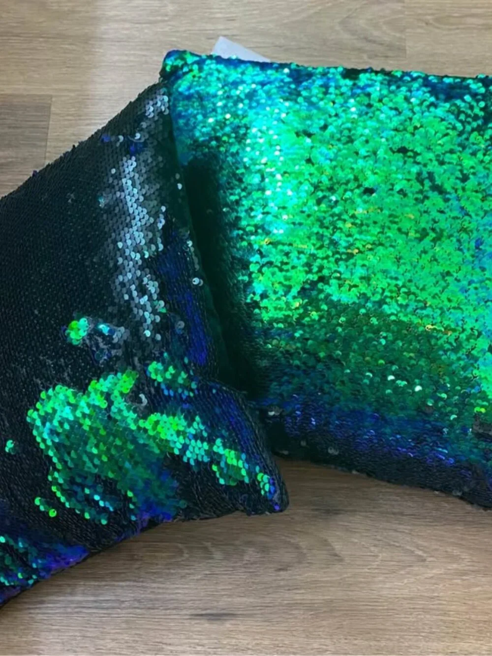 Set of 2 Magic Reversible Mermaid Sequin Throw Pillows Black & Iridescent Decor